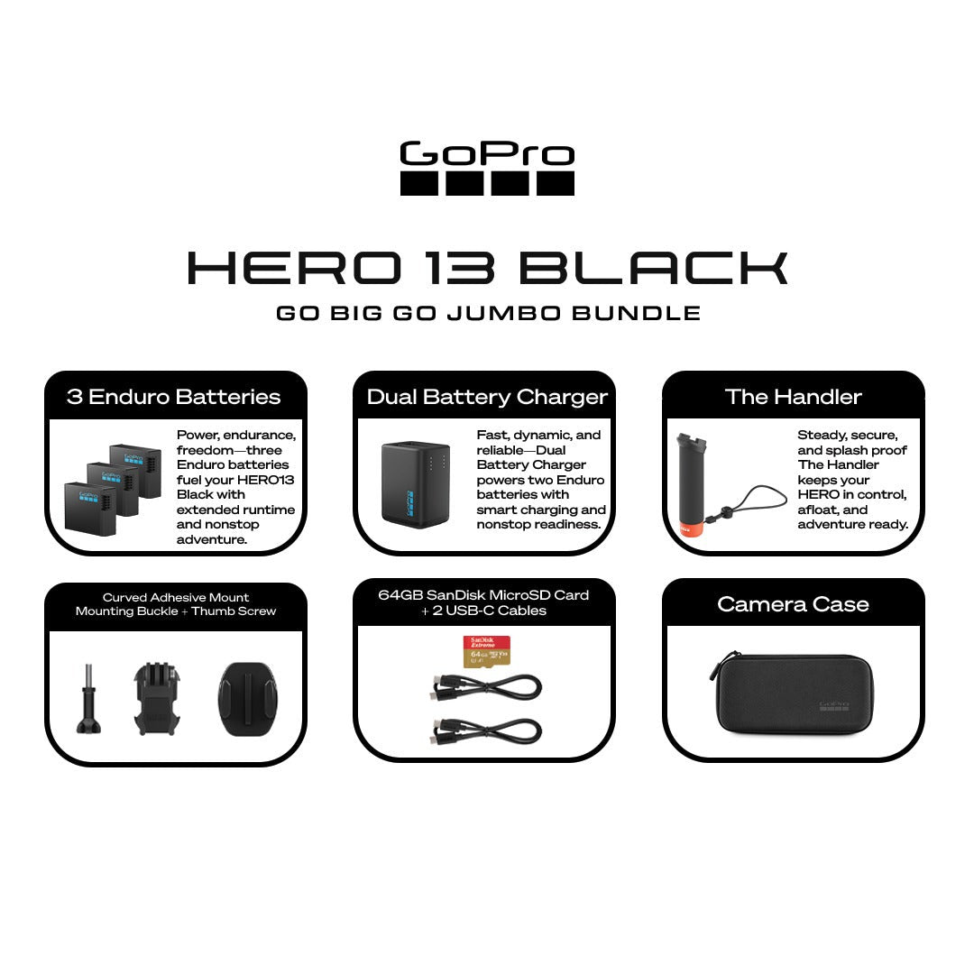 Go Pro Hero 13 Go Big Go Jumbo Bundle -Black (CHDRB134RW+HND)